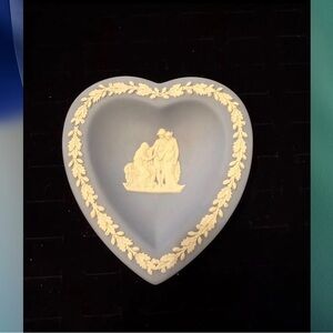 Heart-Shaped Jasperware Style Trinket Dish in Light Blue and White
